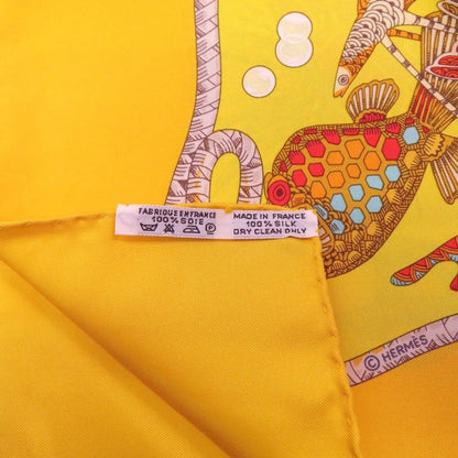 Hermes Carre 90 Grands Fonds Deep Sea Silk Scarf Yellow