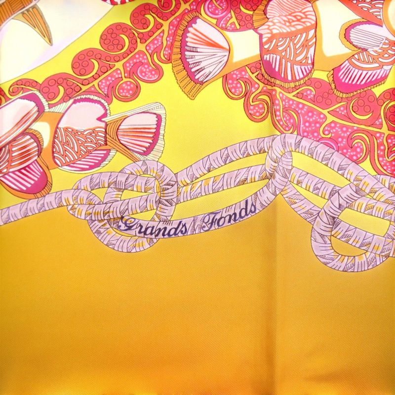 Hermes Carre 90 Grands Fonds Deep Sea Silk Scarf Yellow