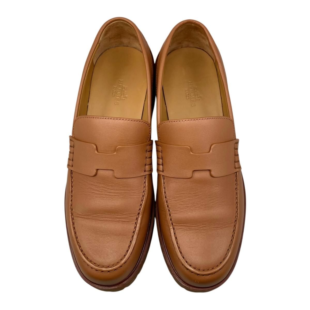 Hermes Loafers Moccasins 37 Leather Gold Brown