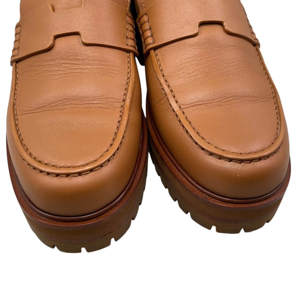 Hermes Loafers Moccasins 37 Leather Gold Brown
