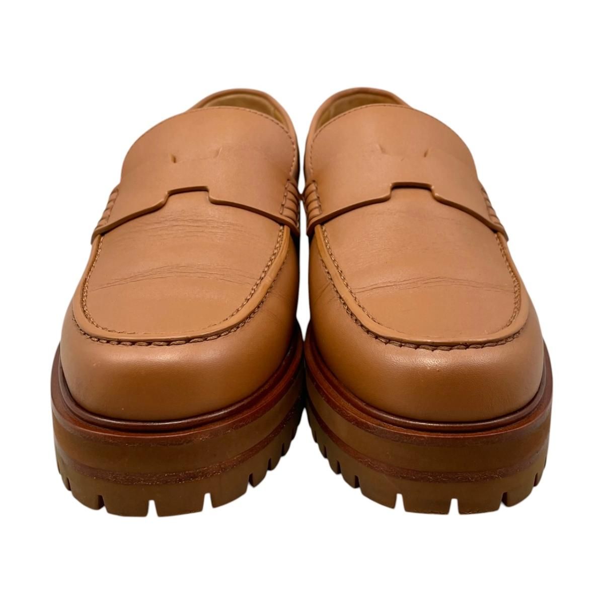 Hermes Loafers Moccasins 37 Leather Gold Brown