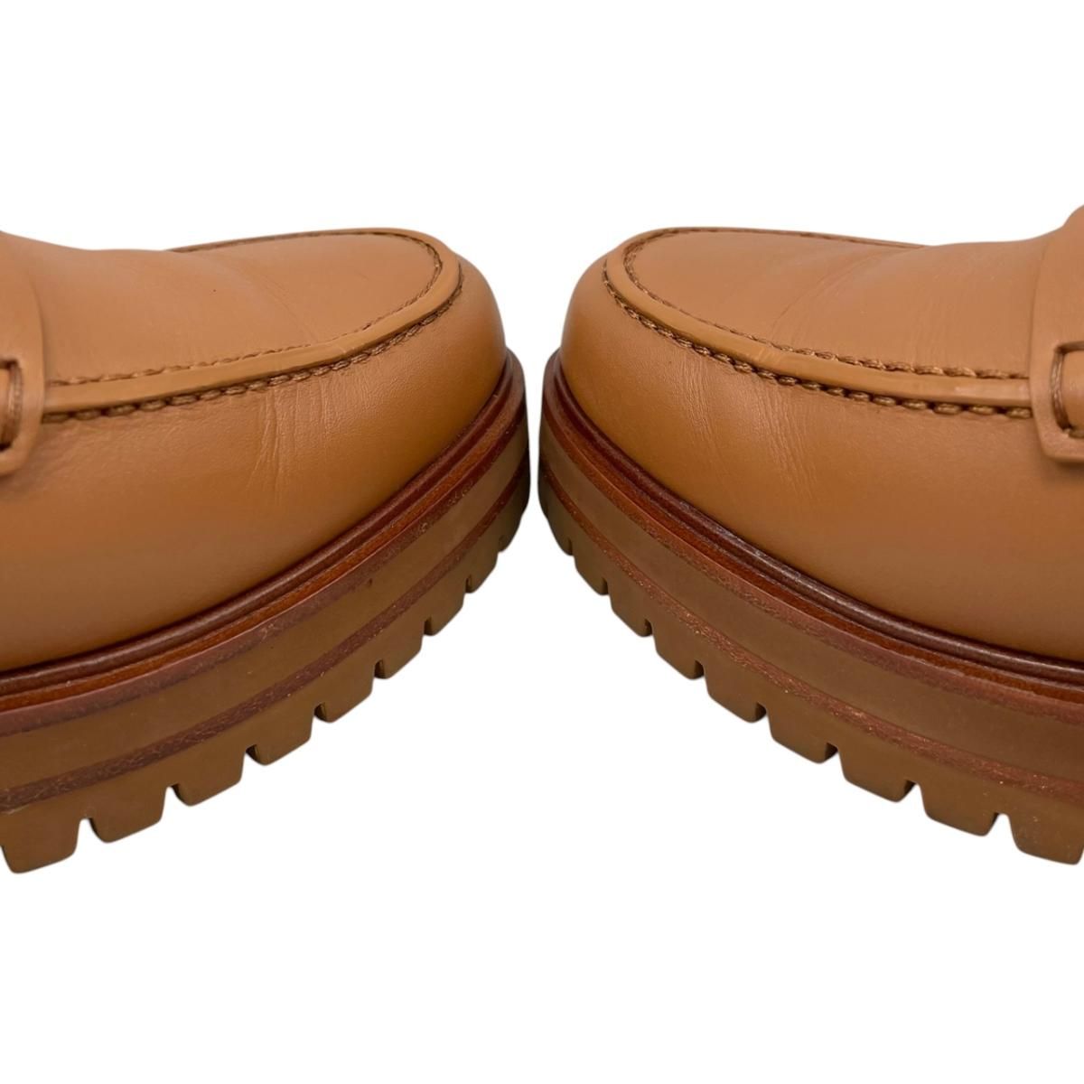 Hermes Loafers Moccasins 37 Leather Gold Brown