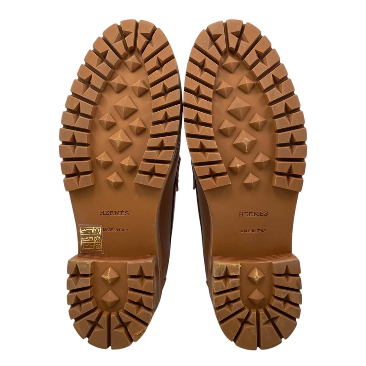 Hermes Loafers Moccasins 37 Leather Gold Brown