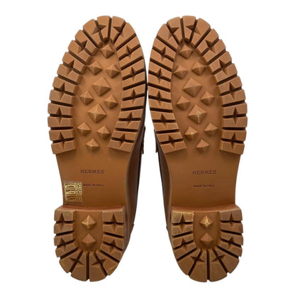 Hermes Loafers Moccasins 37 Leather Gold Brown