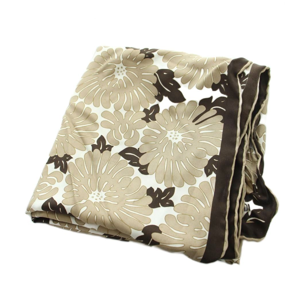 Fendi Large Scarf Shawl Floral Logo Silk Brown
