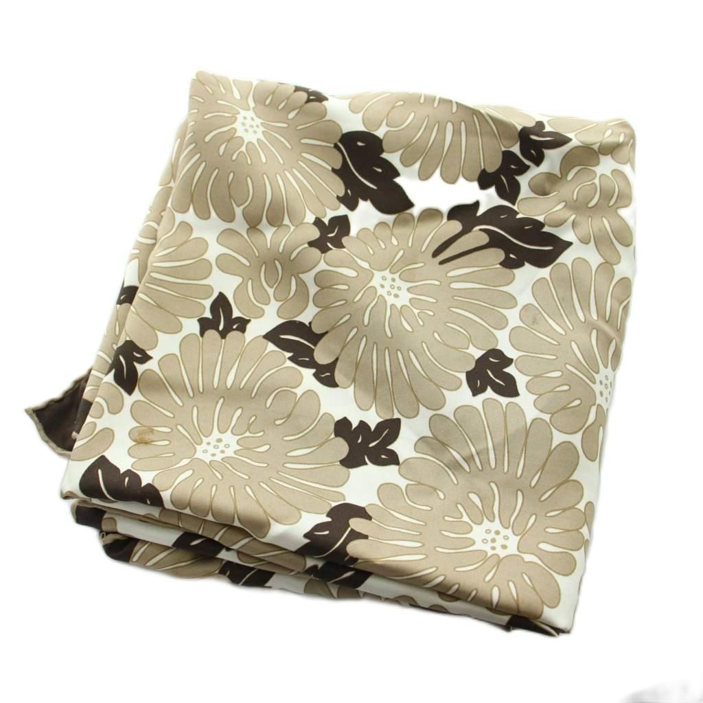 Fendi Large Scarf Shawl Floral Logo Silk Brown