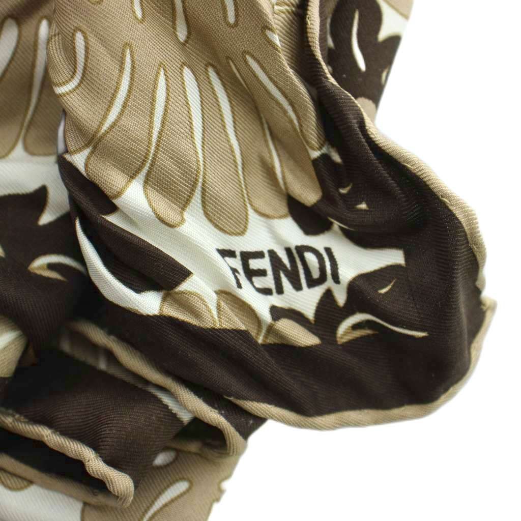 Fendi Large Scarf Shawl Floral Logo Silk Brown