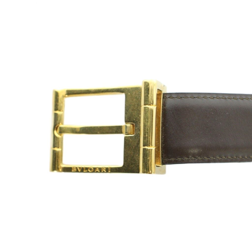 Bvlgari Belt Gold Logo Leather Third Party Brown