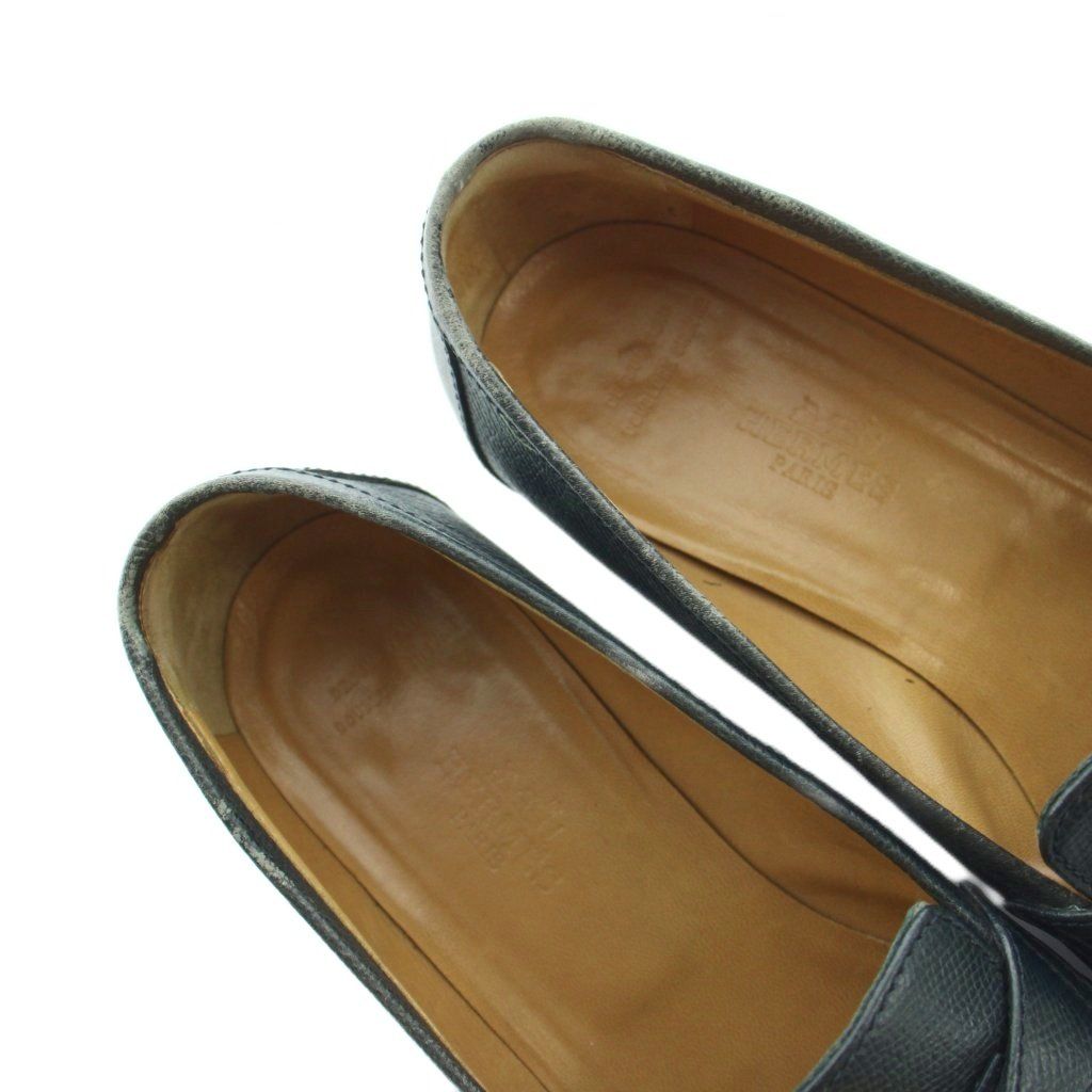 Hermes Chaine D'ancre Loafers Moccasins Logo Leather Gold 37 Navy