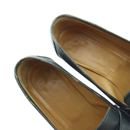 Hermes Chaine D'ancre Loafers Moccasins Logo Leather Gold 37 Navy