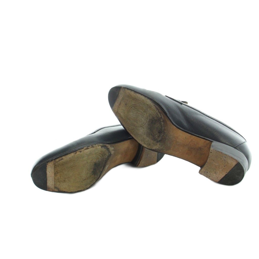 Hermes Chaine D'ancre Loafers Moccasins Logo Leather Gold 37 Navy