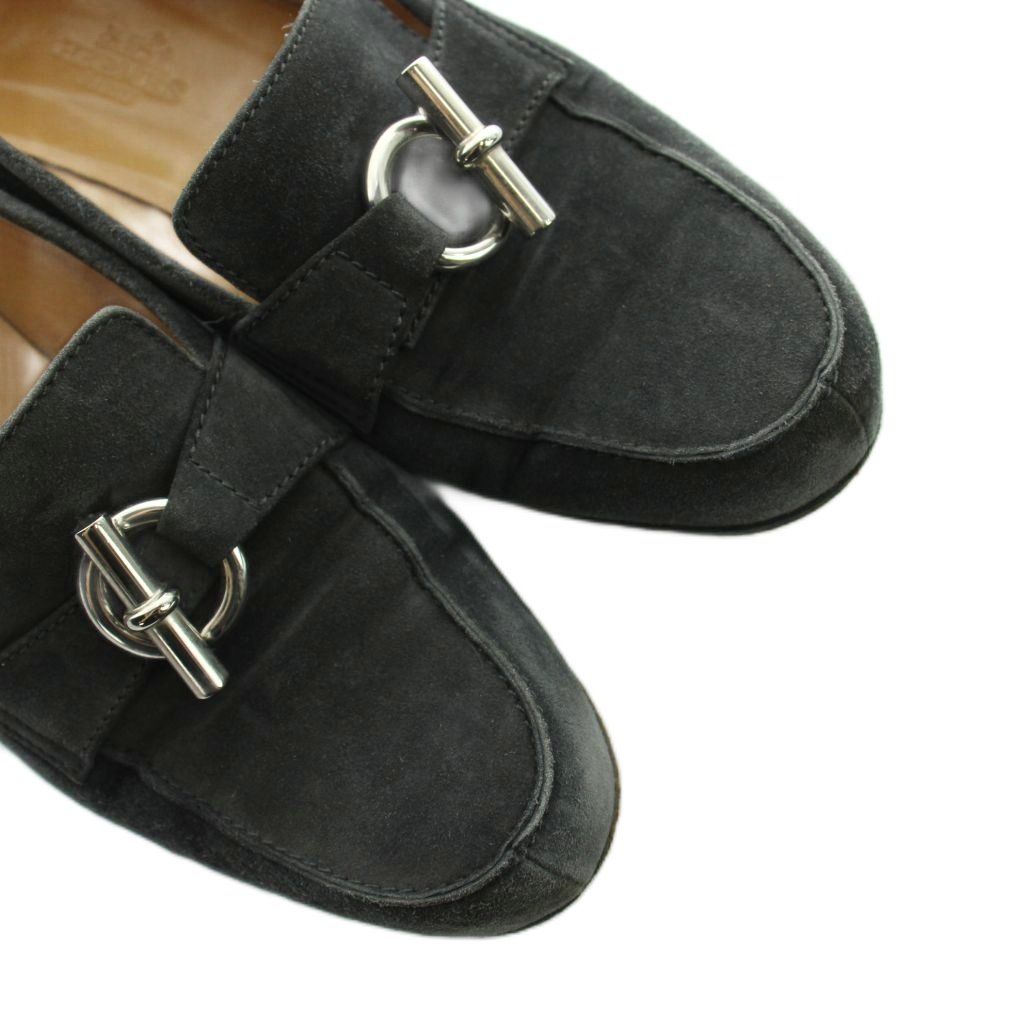 Hermes Chaine D'ancre Loafers Moccasin Suede Leather 37 Gray