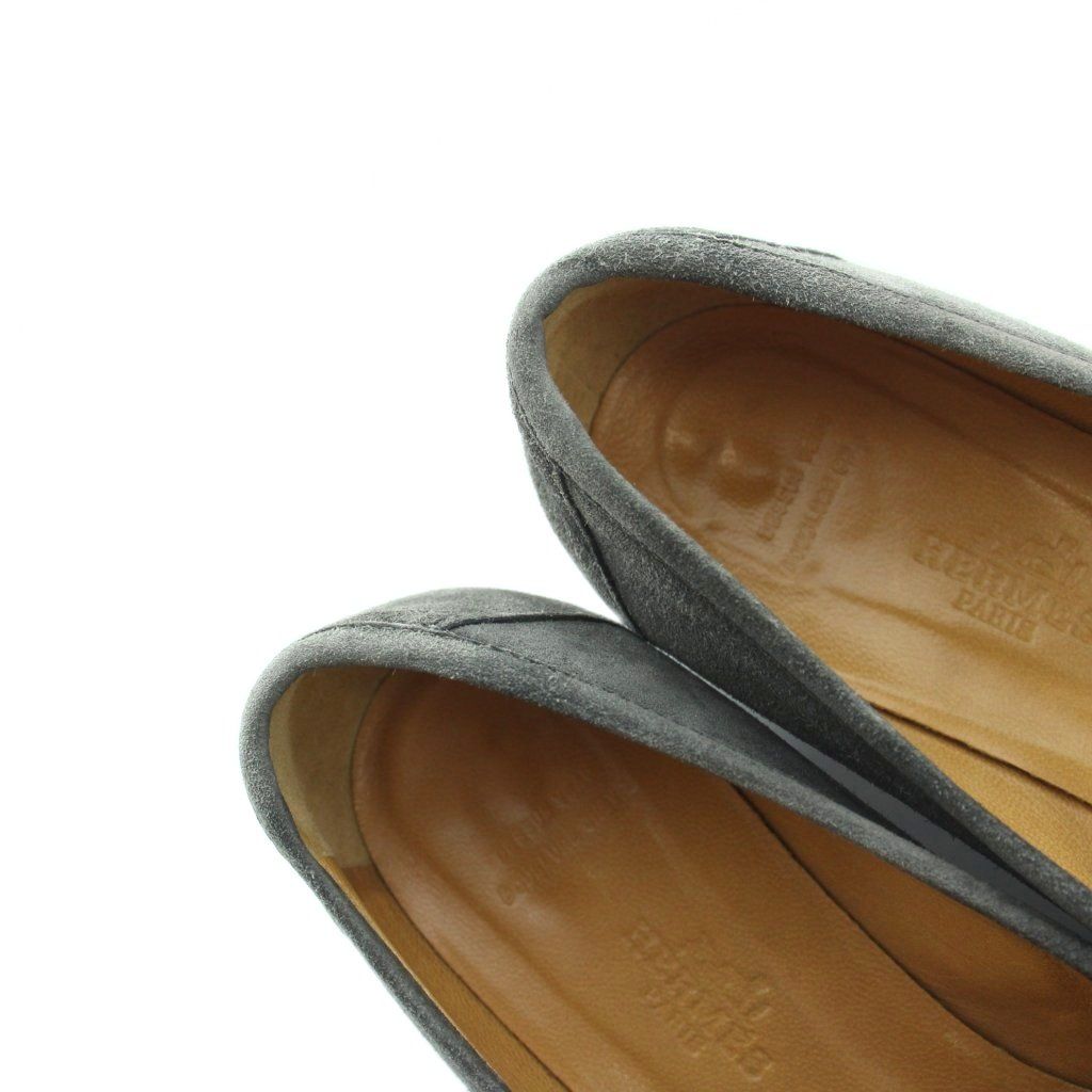 Hermes Chaine D'ancre Loafers Moccasin Suede Leather 37 Gray