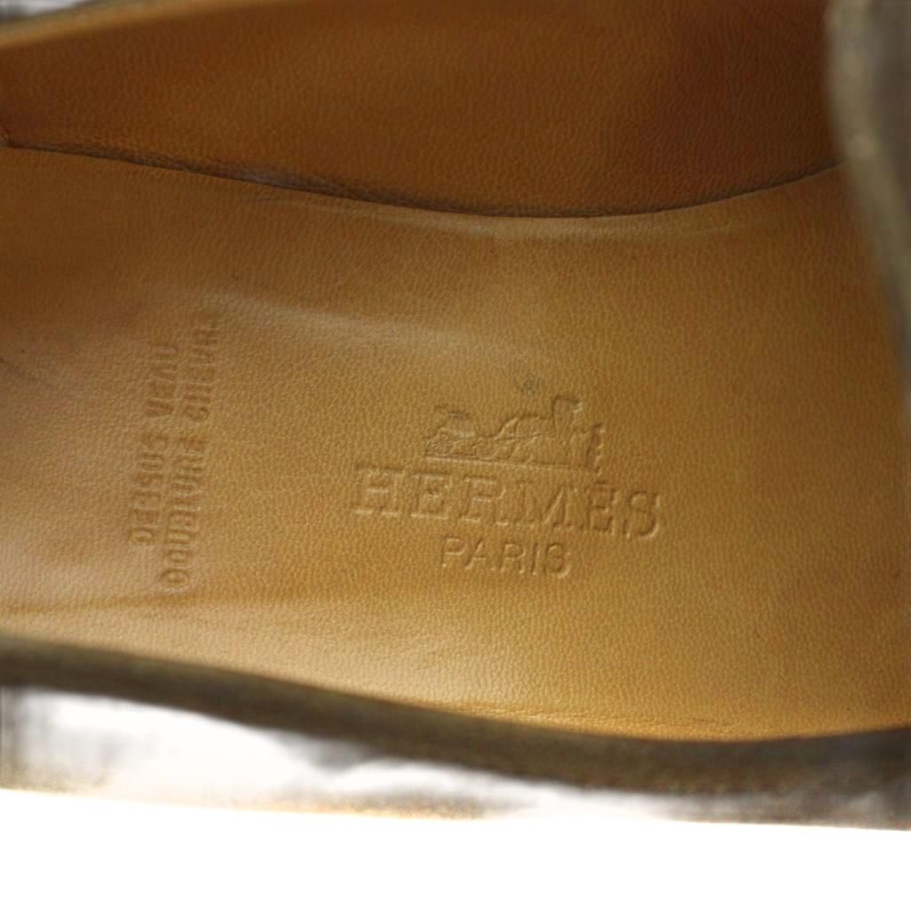 Hermes Constance Loafers Moccasins Logo Suede Leather 37 Brown
