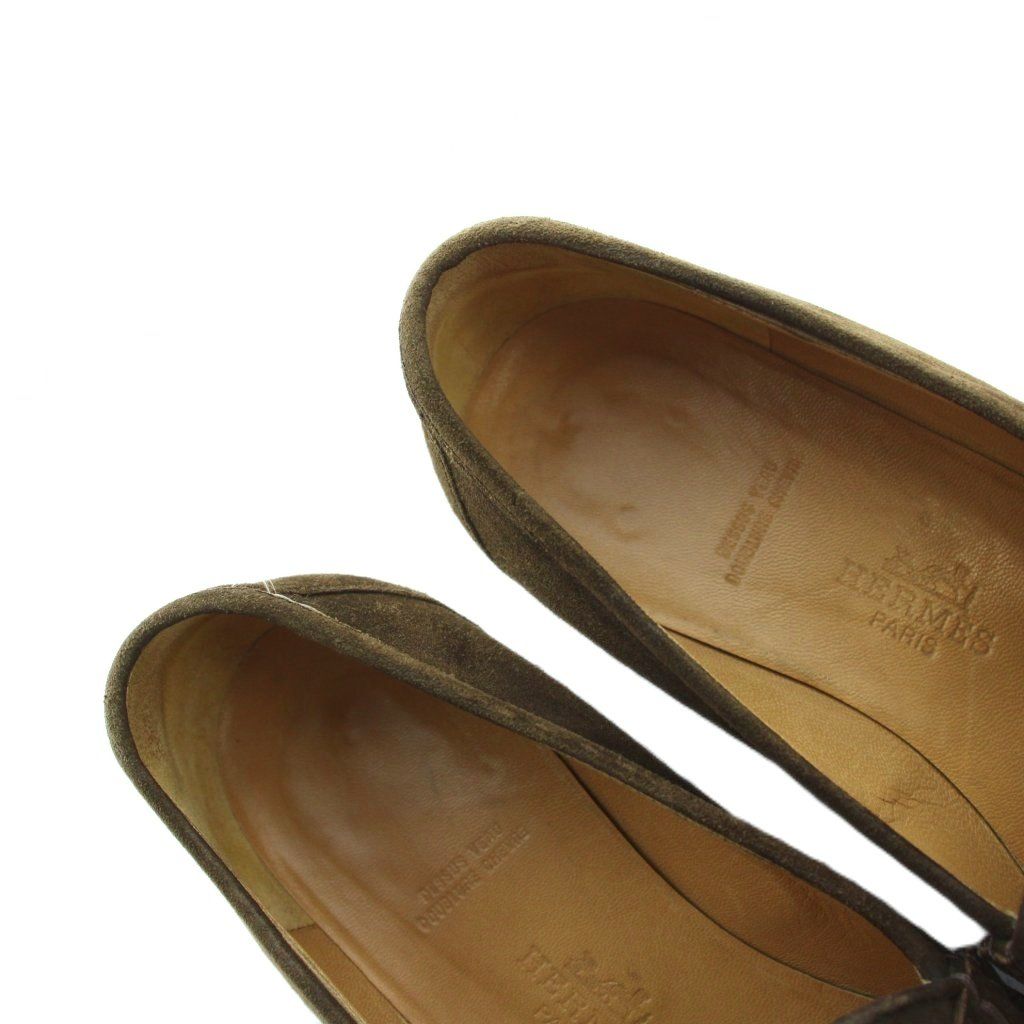Hermes Constance Loafers Moccasins Logo Suede Leather 37 Brown