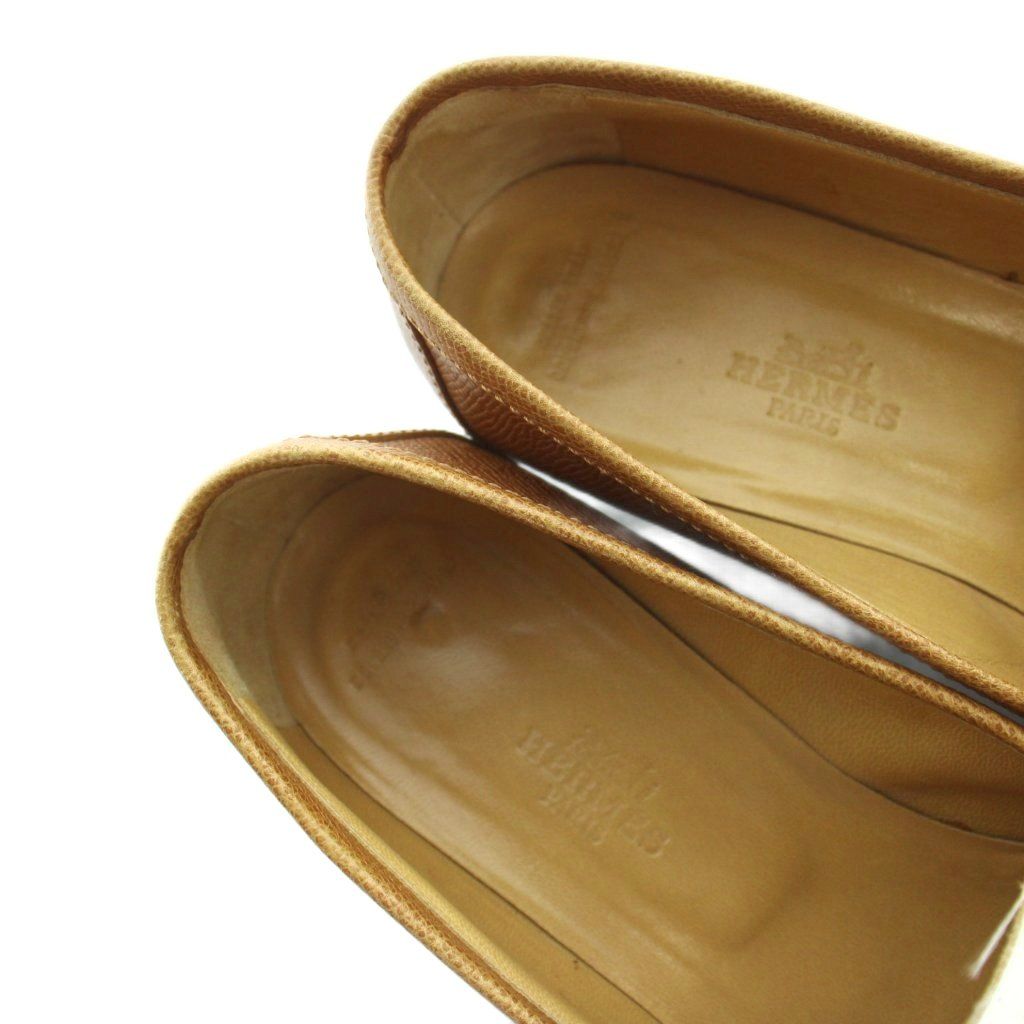 Hermes Chaine D'ancre Loafers Moccasins Leather 37 Brown White