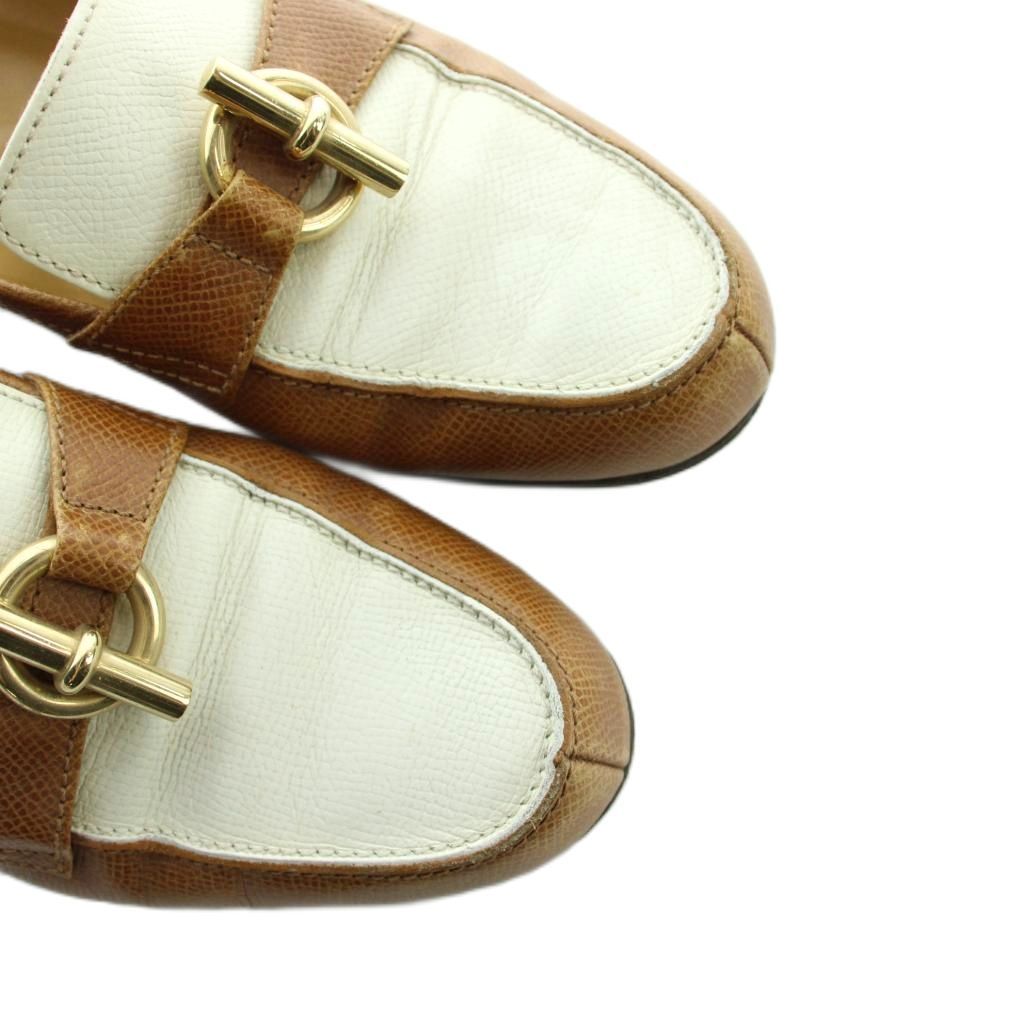 Hermes Chaine D'ancre Loafers Moccasins Leather 37 Brown White