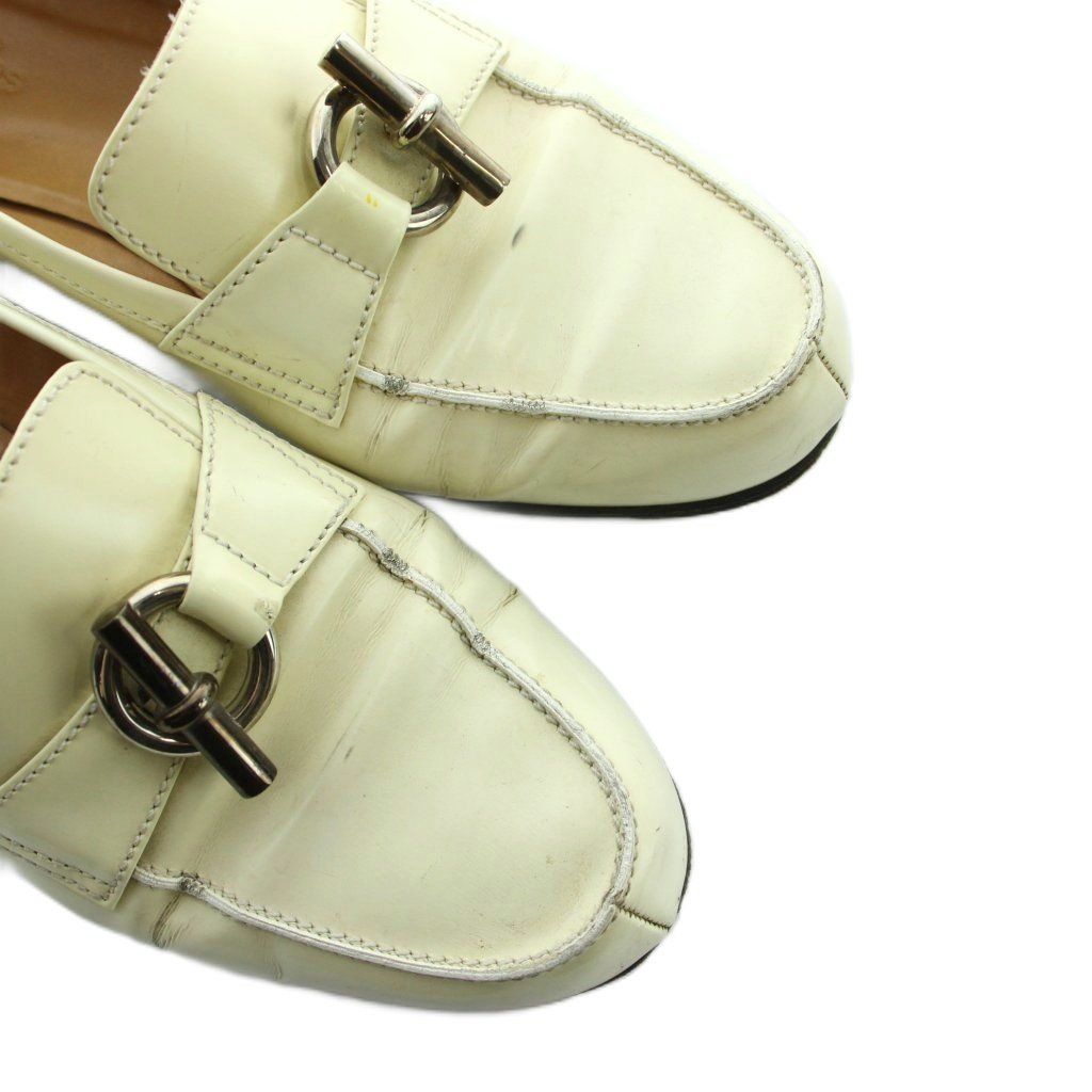 Hermes Chaine D'ancre Loafers Moccasins Leather 37 Ivory