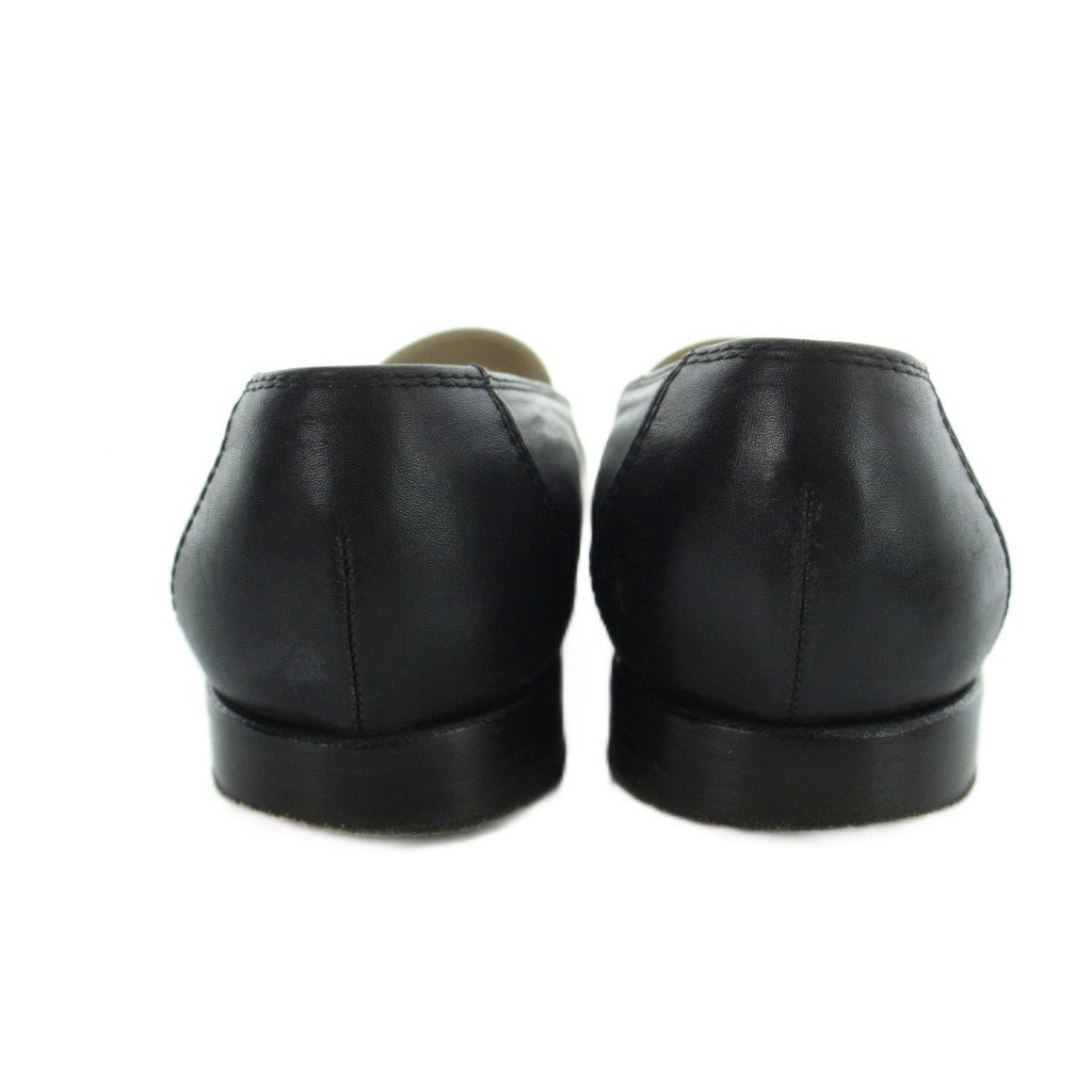 Chanel Loafers Moccasins Leather Logo Plate 37.5 Black White