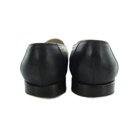 Chanel Loafers Moccasins Leather Logo Plate 37.5 Black White