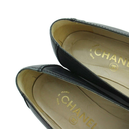 Chanel Loafers Moccasins Leather Logo Plate 37.5 Black White