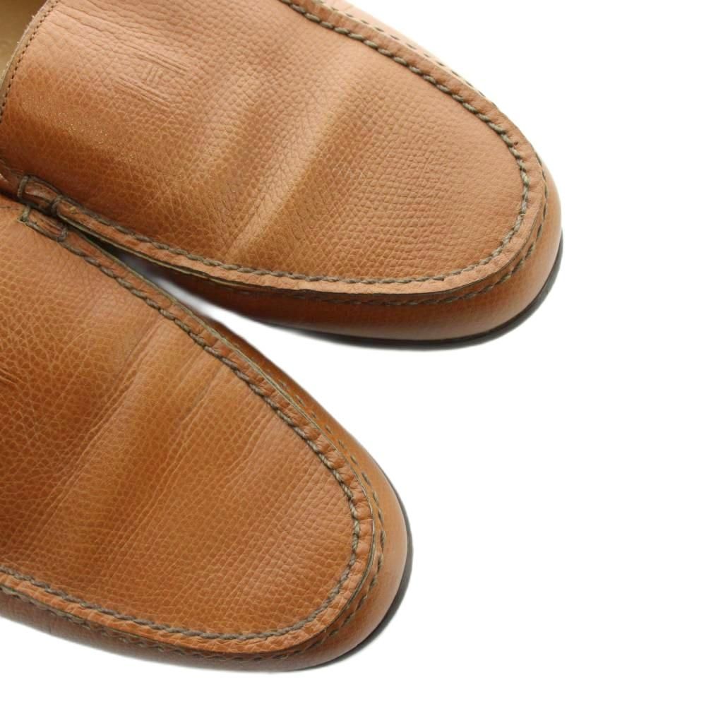 Hermes H Logo Loafers Moccasins Leather Logo 37.5 Brown