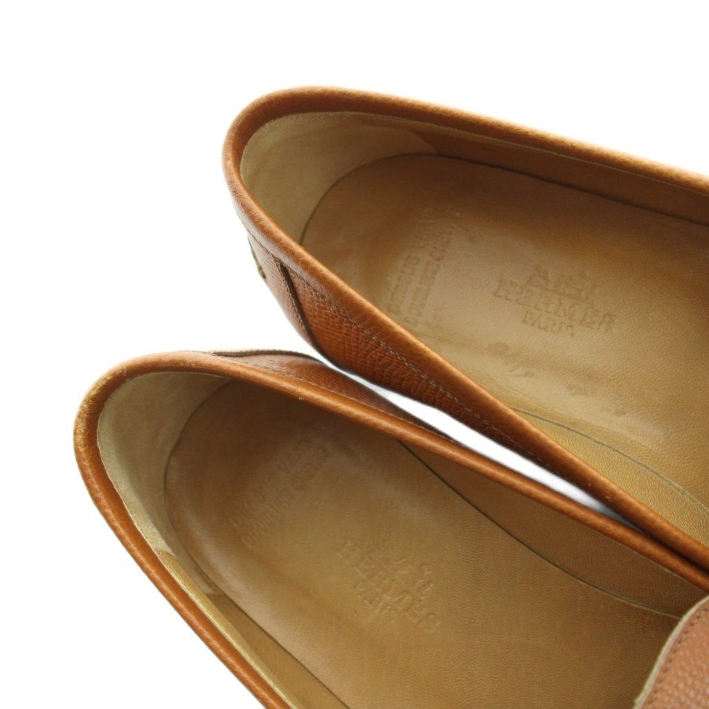 Hermes H Logo Loafers Moccasins Leather Logo 37.5 Brown