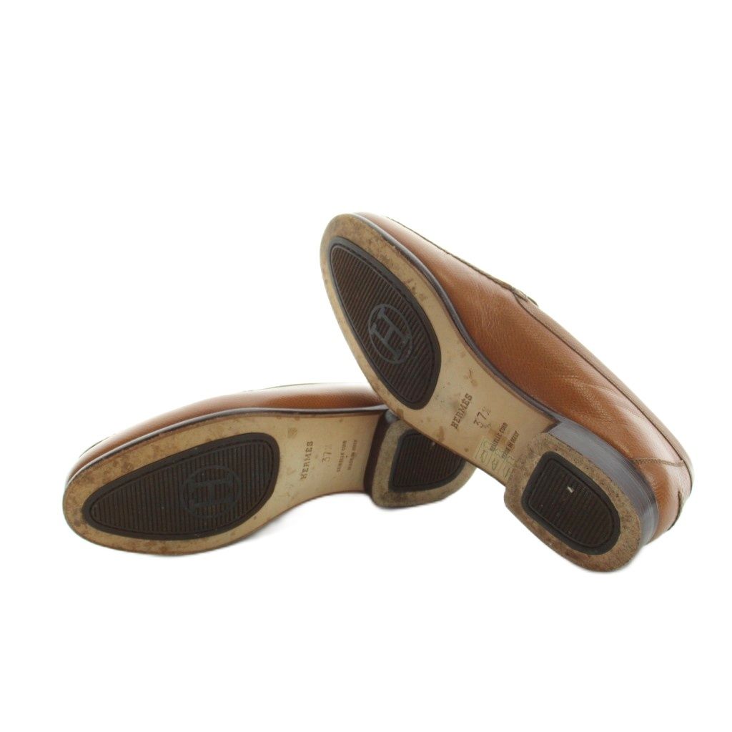 Hermes H Logo Loafers Moccasins Leather Logo 37.5 Brown