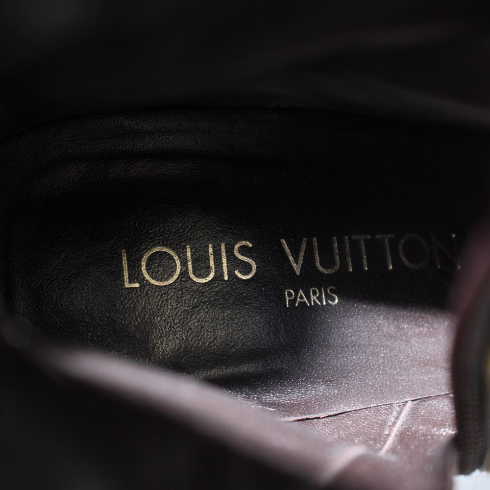 Louis Vuitton Short Boots Pointed Toe Calf Hair Leather Damier Logo 37.5