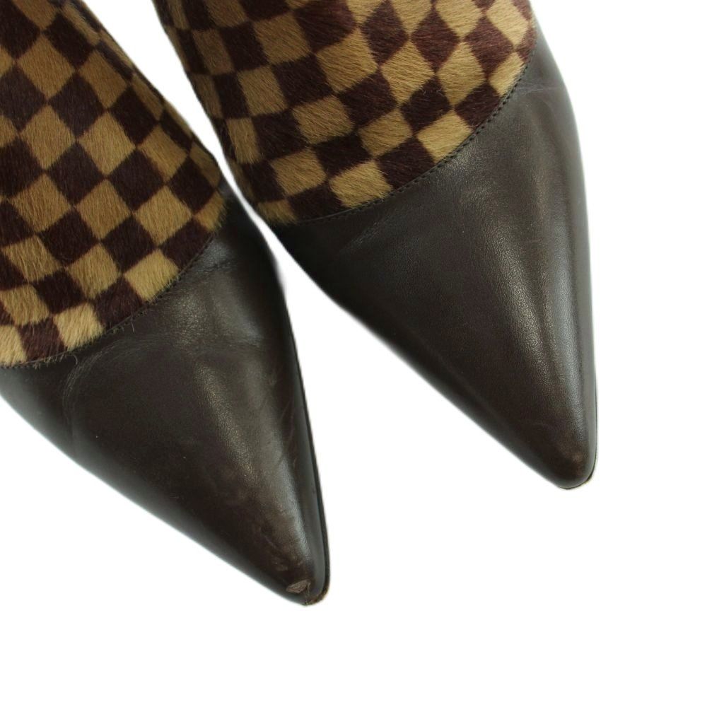 Louis Vuitton Short Boots Pointed Toe Calf Hair Leather Damier Logo 37.5