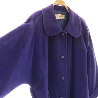 Saint Laurent Yves Satin Coat Long Wool M Purple CX
