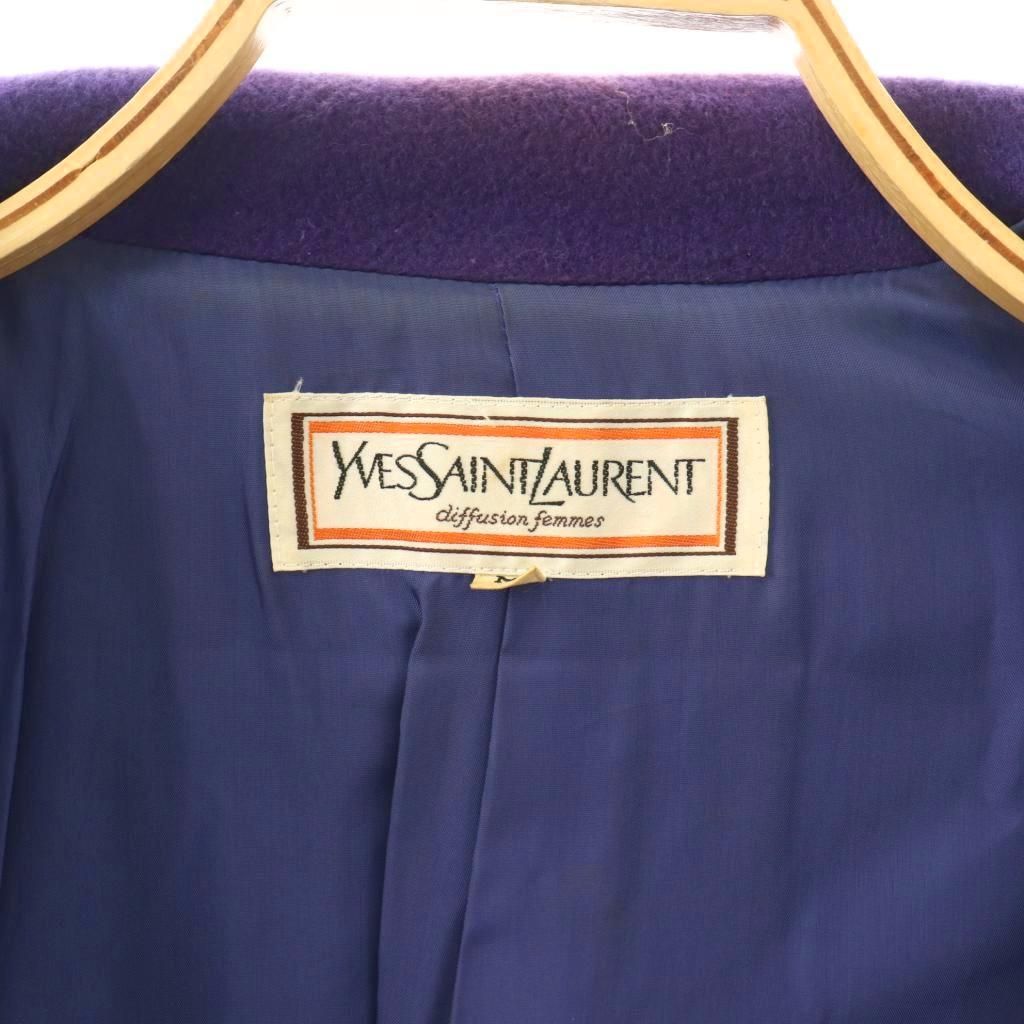 Saint Laurent Yves Satin Coat Long Wool M Purple CX