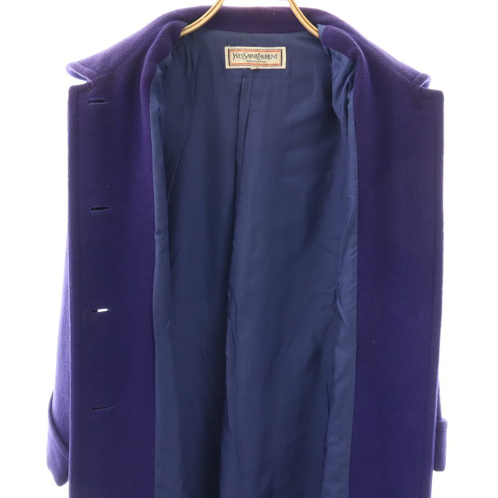 Saint Laurent Yves Satin Coat Long Wool M Purple CX