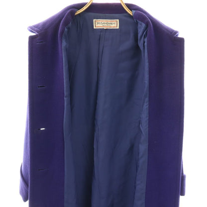 Saint Laurent Yves Satin Coat Long Wool M Purple CX