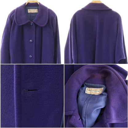 Saint Laurent Yves Satin Coat Long Wool M Purple CX