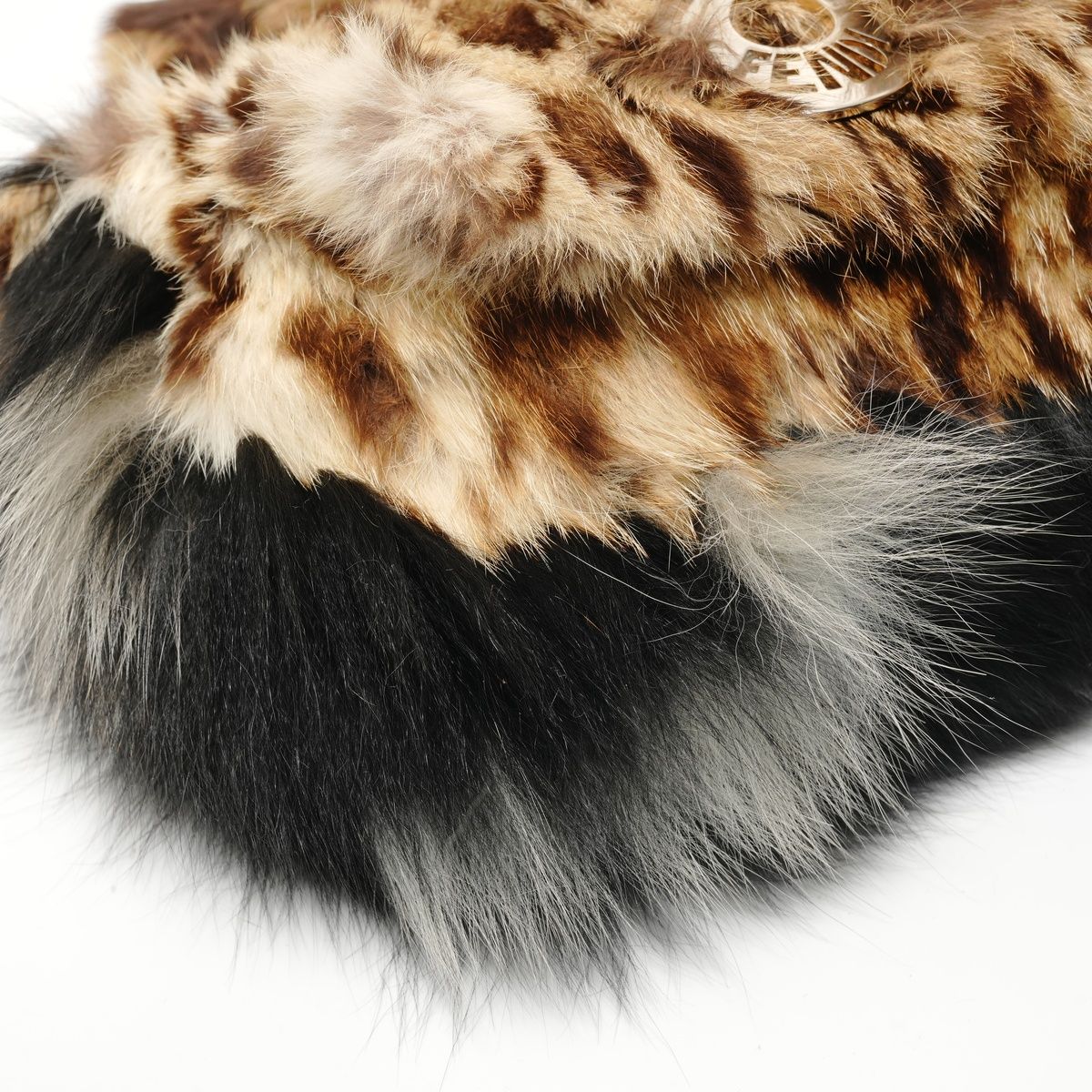 Fendi Shoulder Bag Leopard Print Rabbit Fur