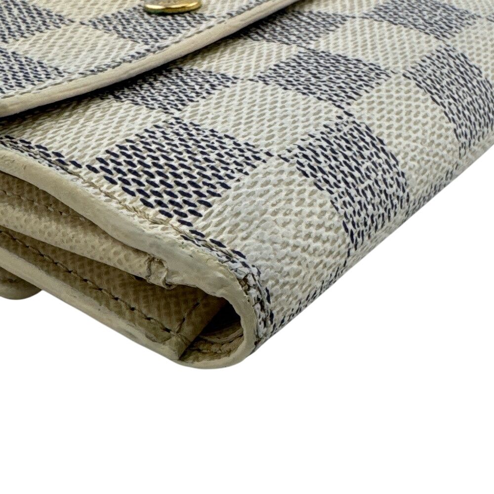 Louis Vuitton Compact Wallet Portefeuille Elise Damier Azur Leather Bifold White