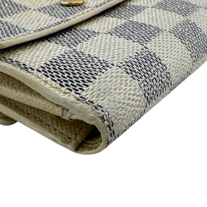 Louis Vuitton Compact Wallet Portefeuille Elise Damier Azur Leather Bifold White