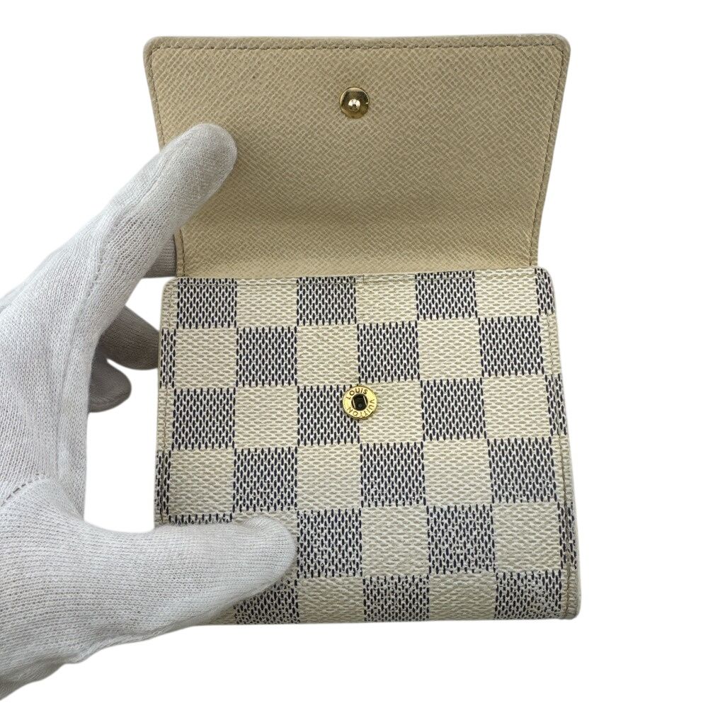 Louis Vuitton Compact Wallet Portefeuille Elise Damier Azur Leather Bifold White