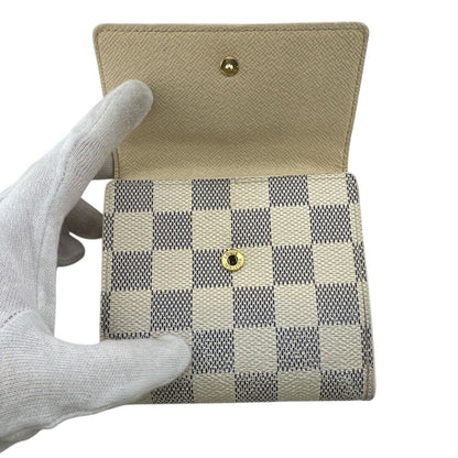 Louis Vuitton Compact Wallet Portefeuille Elise Damier Azur Leather Bifold White