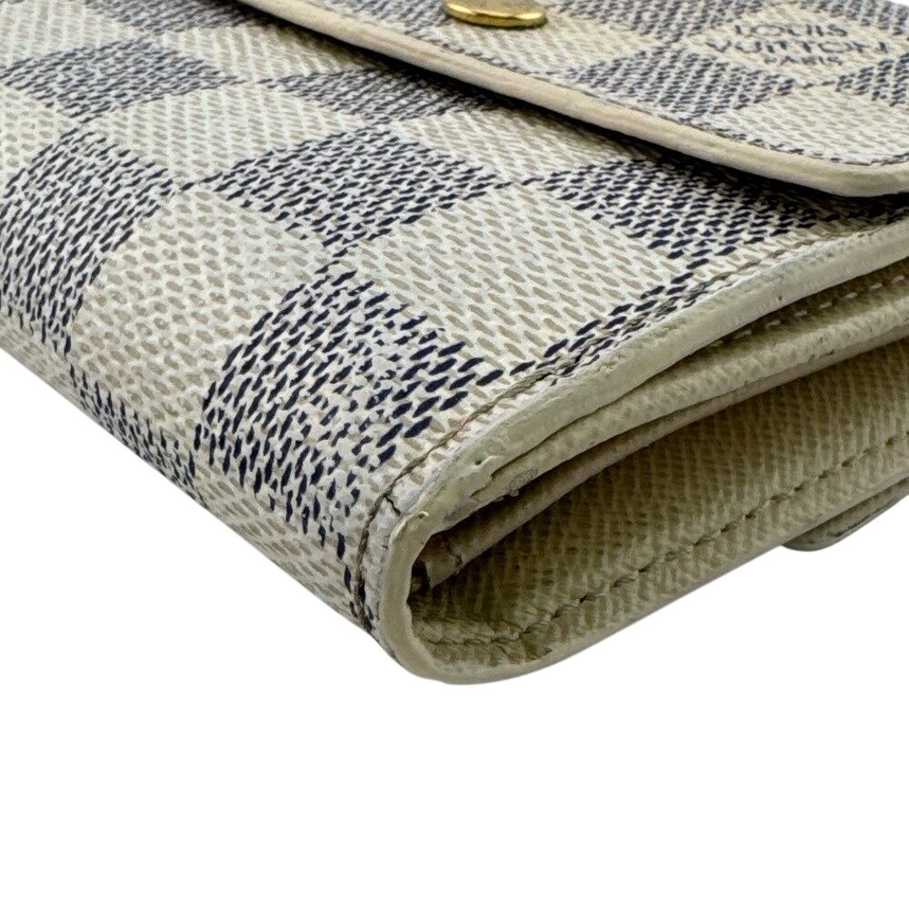 Louis Vuitton Compact Wallet Portefeuille Elise Damier Azur Leather Bifold White