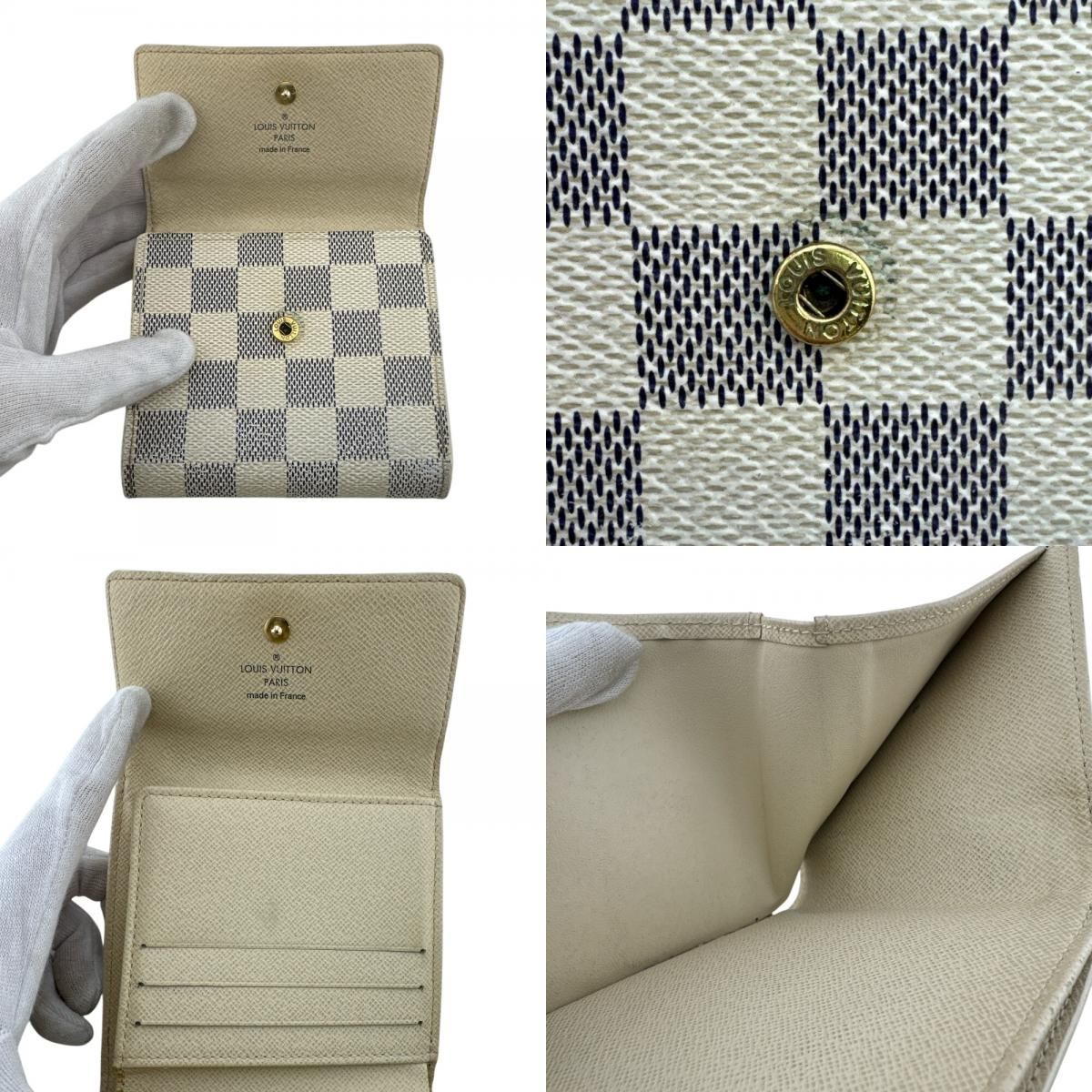 Louis Vuitton Compact Wallet Portefeuille Elise Damier Azur Leather Bifold White
