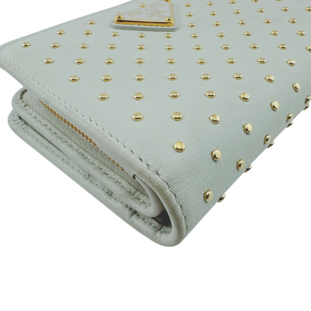 Prada Studded Compact Wallet Leather Bifold White