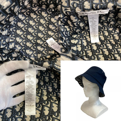 Dior Bucket Hat Oblique Polyester Hat Navy