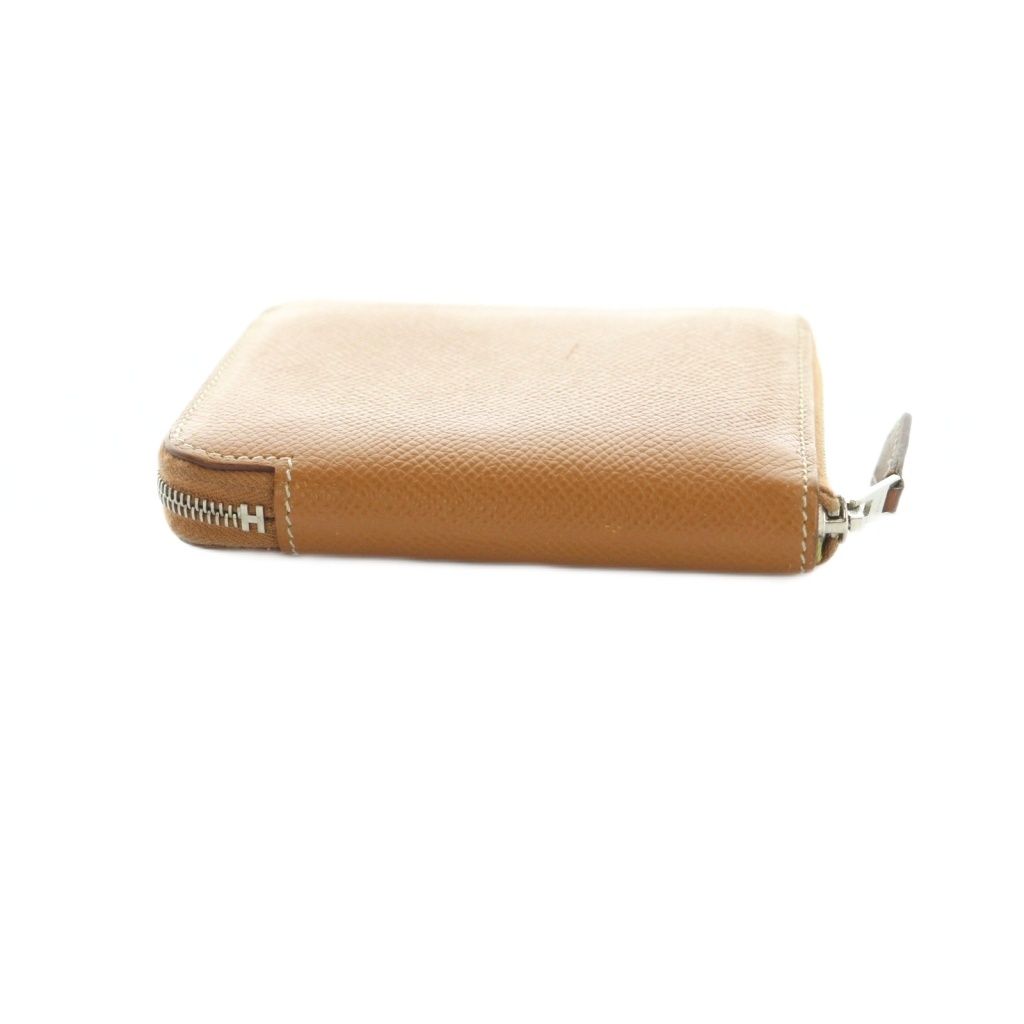 Hermes Azap Silk in Compact Mini Wallet Veau Zip Around Coin Purse Beige