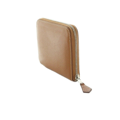 Hermes Azap Silk in Compact Mini Wallet Veau Zip Around Coin Purse Beige