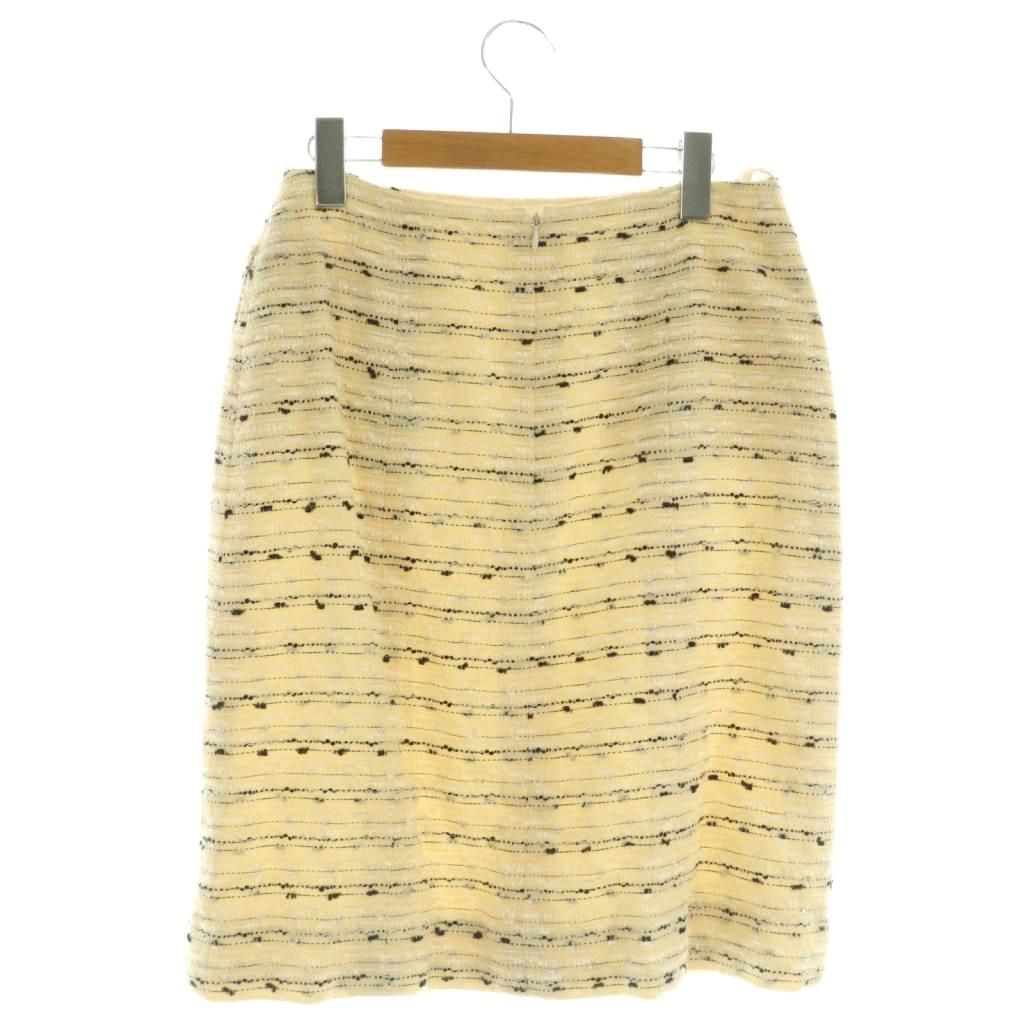 Chanel 99c Tweed Jacket Skirt Set Top and Bottom Knee Length Tight 40 Ivory