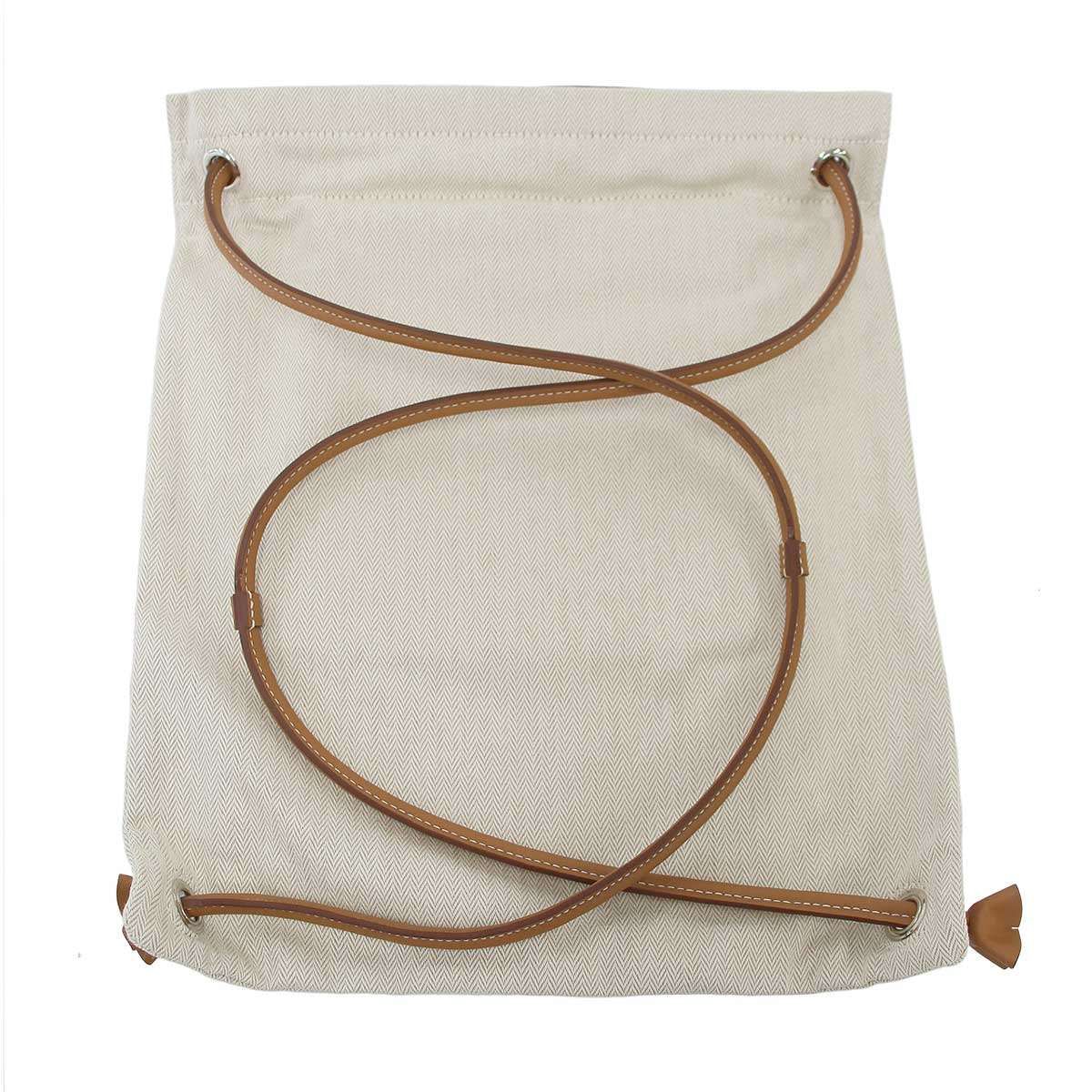 Hermes Aline Toile Chevron PM Toileche Blanc 2-Way Shoulder Backpack Beige