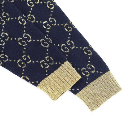 Gucci GG Cotton Lam Fabric Cardigan Navy Gold Xxs
