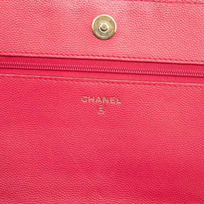 Chanel Quilted CC Logo Chain Shoulder Bag Pink Caviar Leather